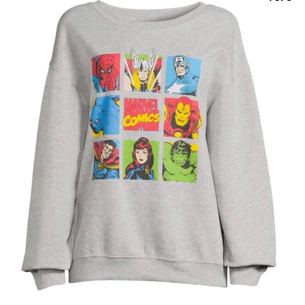 Marvel Avengers Comics Sz XL Unisex Sweatshirt Crew Neck Long Sleeve Grey